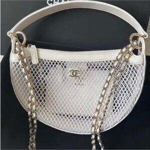 Chanel 2025 White Mesh with chain Shoulder Bag